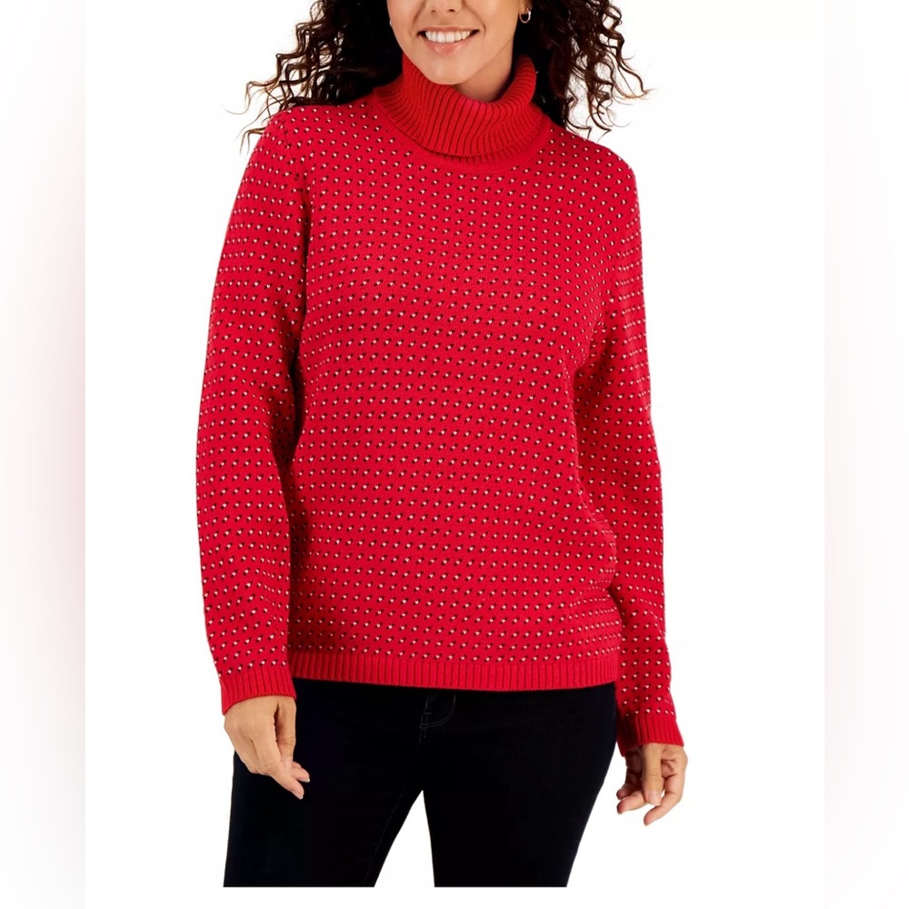 Karen Scott Petite Birdseye Turtleneck Sweater Size XXL